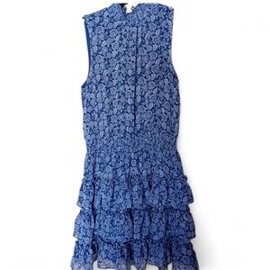 EUC 1. STATE Blue Floral High Neck Sleeveless Ruffle Smocked‎ Dress Size L